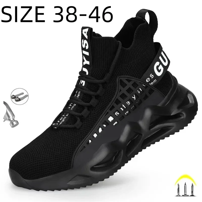 GUYISA Men's Safety Shoes Steel Toe Breathable Puncture-Proof Work Safety Boots Male Footwear Construction Sneakers Size 38-46