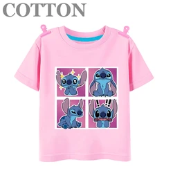 Disney Stitch Anime Summer Multiple Fashion Cotton Children's T-shirts Round Neck Casual Short Sleeve Print Pattern