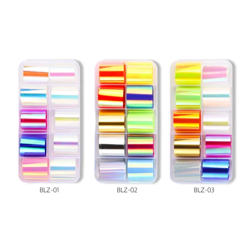 10 Stks/doos Nagelfolie Stickers Transparant Glas Papier Gel Manicure Decoraties Holografische Glas Nail Art Sticker Spiegel Aurora