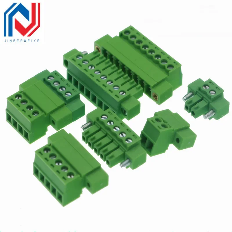 2Sets 15EDGKPM 3.81mm 2/3/4/5/6/7/8/16Pin Right Angle Screw Terminal Block Connector 15EDG 3.81MM Pitch Plug + Pin Header Socket