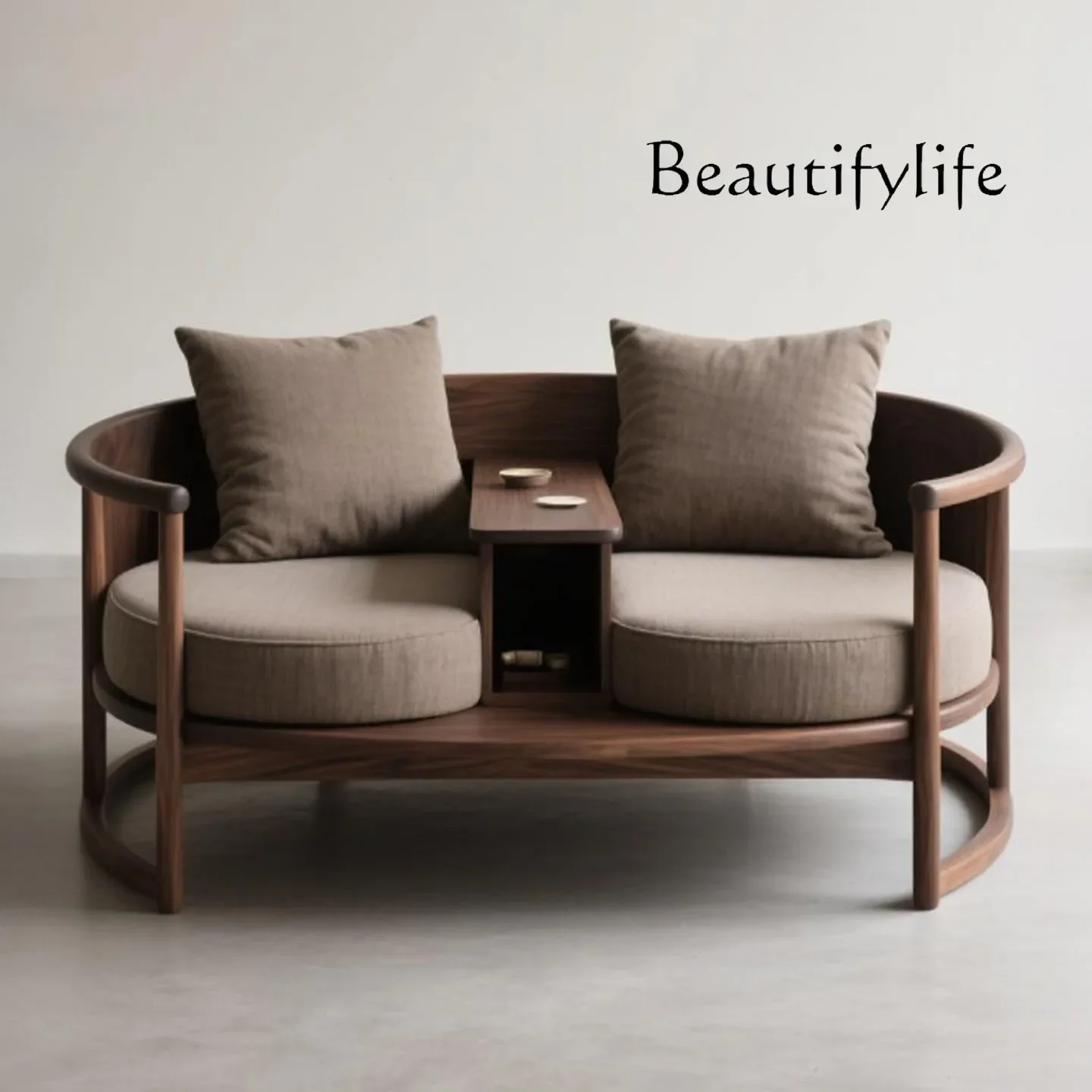 A44 New Chinese-style North American black walnut Arhat bed double sofa solid wood one-piece chair fabric chaise longue