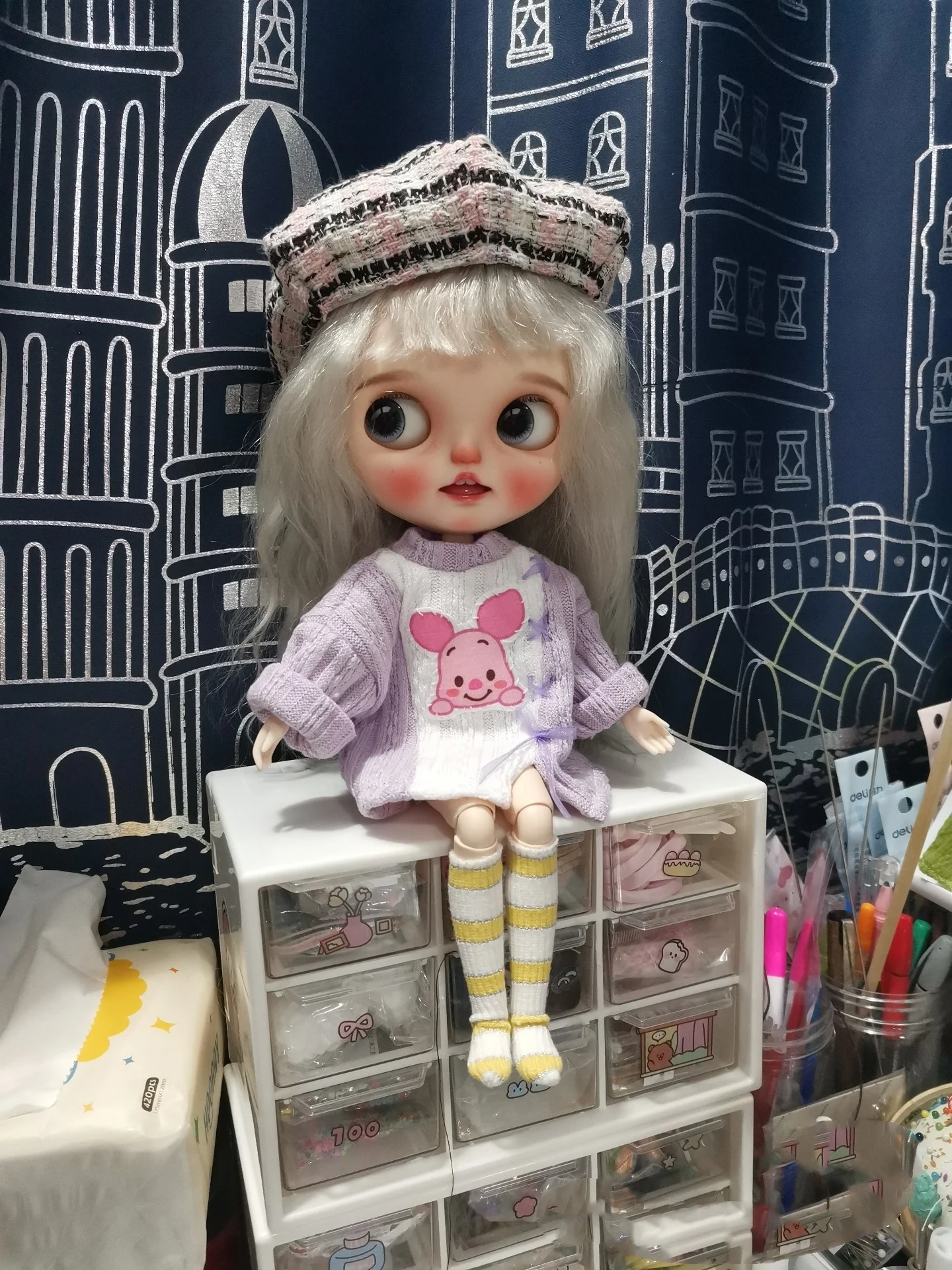 Dula Doll Clothes Dress Sweater  with hat set Blythe ob24 ob22 Azone Licca ICY JerryB 1/6 Bjd Doll Accessories