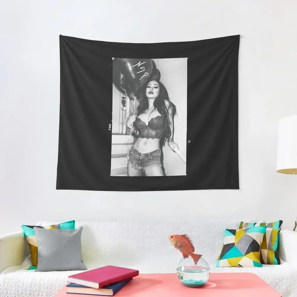 

Sexy Fashion Photography- "Sexy Asian Girl with Red Hair with Red Heart Balloons - Modern Pinup" Featuring The Beautifu Tapestry