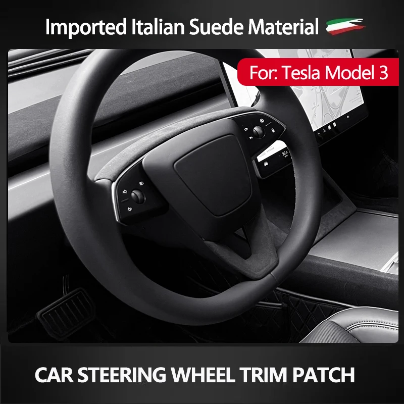 Car Steering Wheel Trim Patch Cover For New Tesla Model 3 Highland 2024 Top Suede Auto Interior U-Shaped Decoration Panel