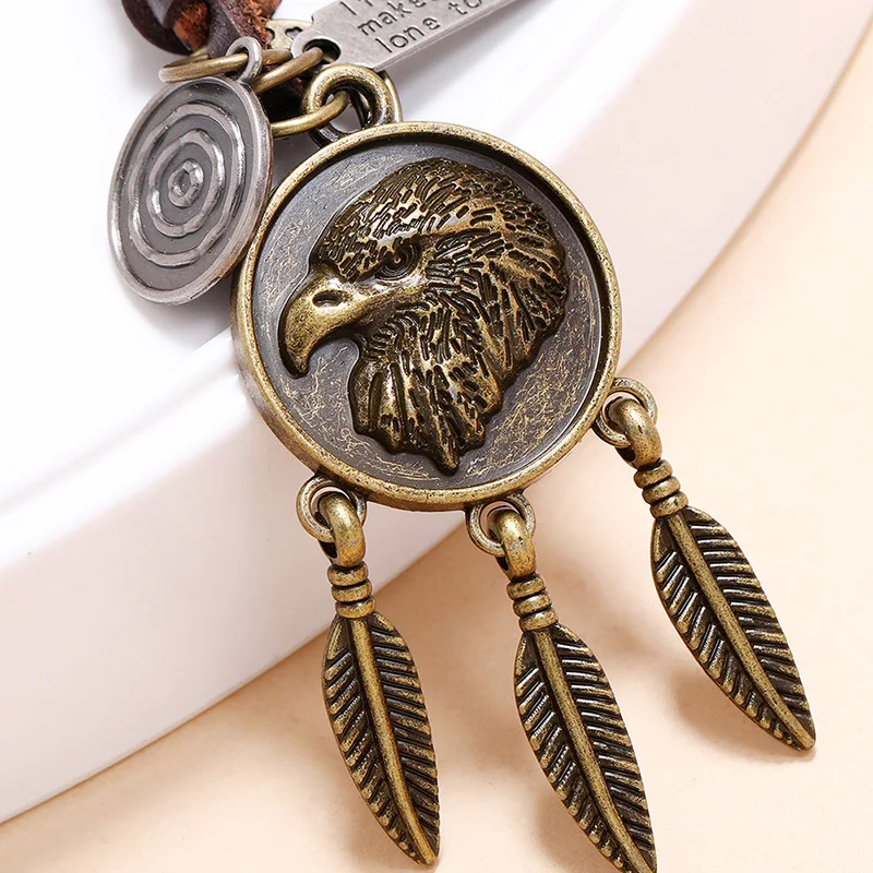 Handmade Eagle Keychain Vintage Style American Style Alloy Keychain Personalized Car Leather Keyring Hand Woven Accessories