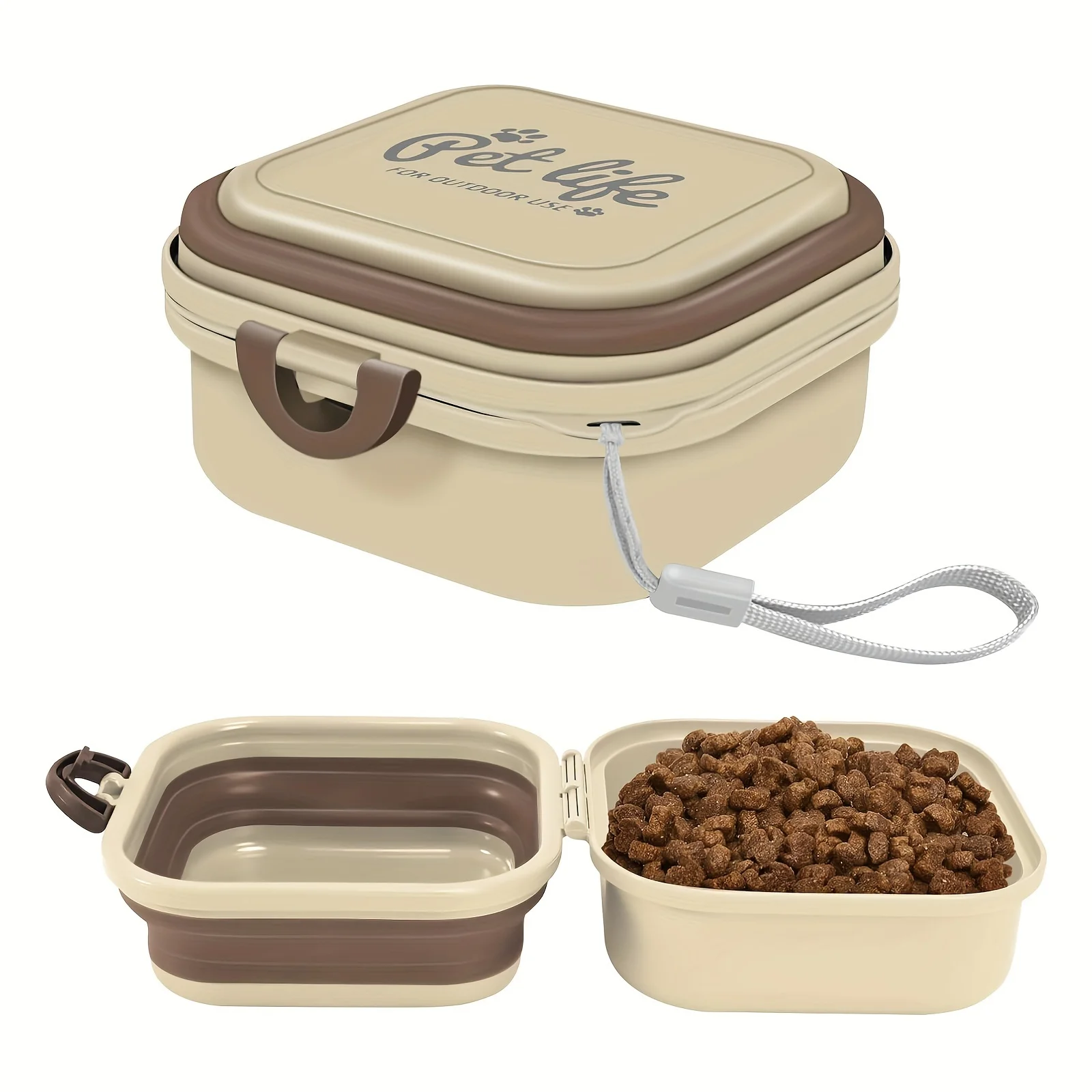 Tazón Portátil Plegable para Mascotas 2 en 1, Tazón de Agua y Comida para Perros a Prueba de Fugas con Tapa y Cordón para Perros y Gatos, para Acampar al Aire Libre y Pasear