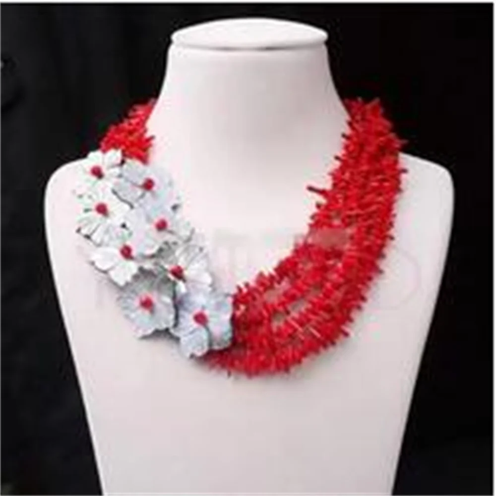 Colgante de flor gris de abulón de concha, broche de coral rojo, collar de capas para mujer, 16 nuevos, precios al por mayor