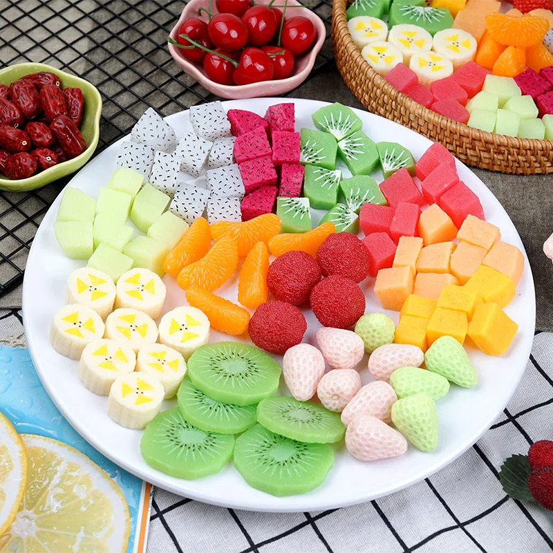 Simulation Fruit Slices Fake Fruits Artificial Apple Lemon Mango Watermelon Model Props Party Kitchen Home Decor 10pc/lot