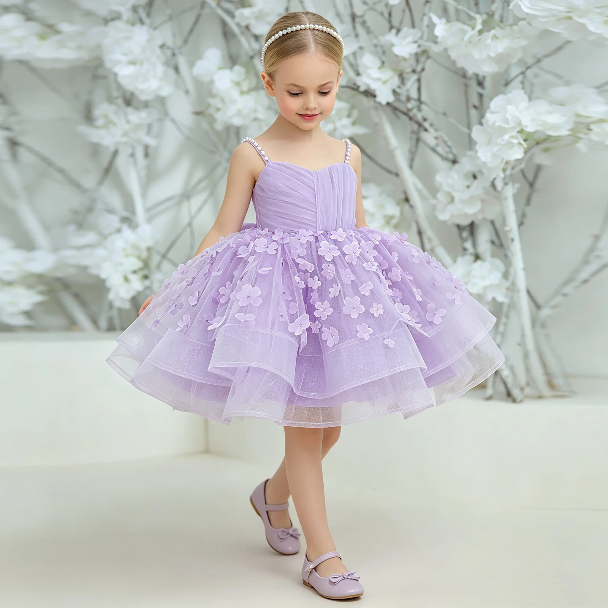 Elegante Vestido de Fiesta con Flores para Niñas, Vestido de Princesa para Damas de Honor, Vestidos de Graduación, Vestido con Lazo para Niñas, Ropa para Niños para Cumpleaños, Bautizo, Noche
