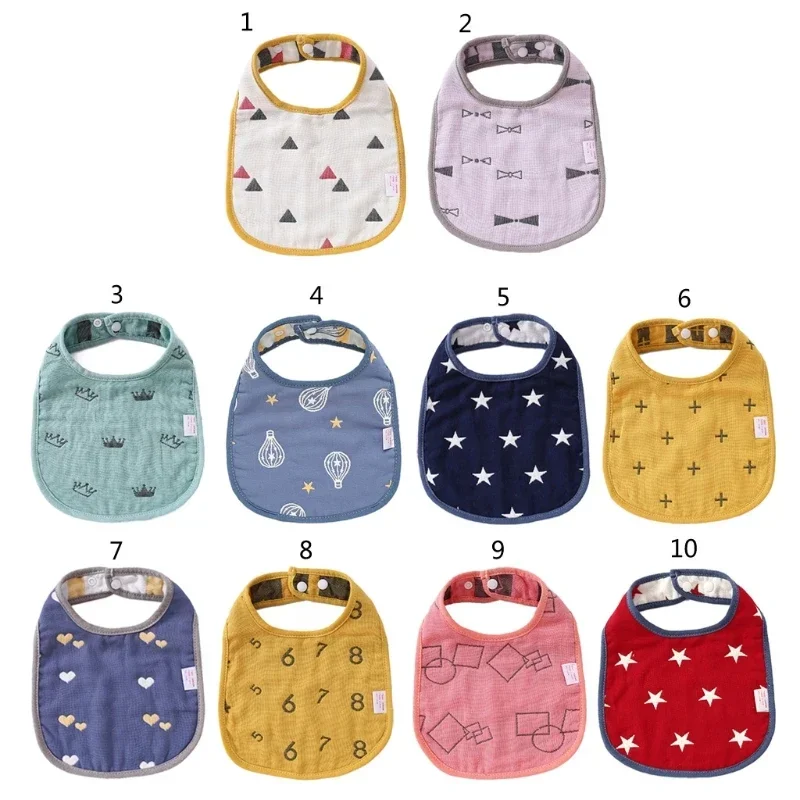 Soft Cotton Baby Bibs Adjustable 6 Layers Cartoon Newborns Burp Cloths Feeding Saliva Towel Children Lunch Apron Bandanna