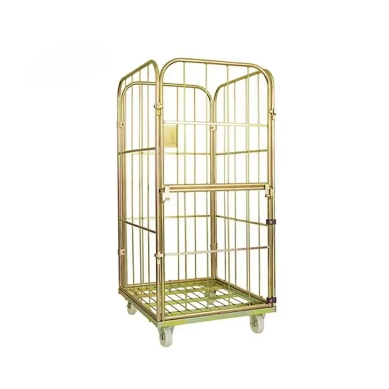 Laundry Cargo Storage Mobile Portable Folding Galvanized Roller Cage Trolley