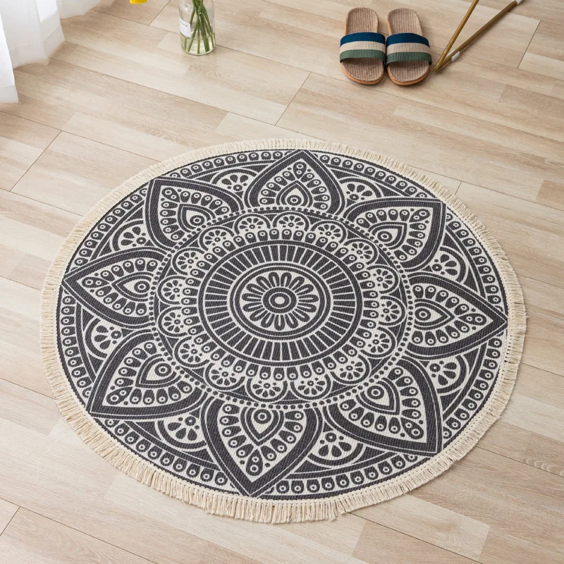 Bohemian Linen Carpet Nordic Bohemian Floor Carpets for Living Room Bedroom Anti-slip Doormat Yoga Mat Tassels Area Rugs Cotton