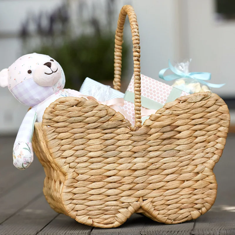 Handwoven Gourd Grass Storage Basket Cute Car Toy Organizer for Kid Flower Picnic Basket with Handle Butterfly Rattan Basket Bag view 2