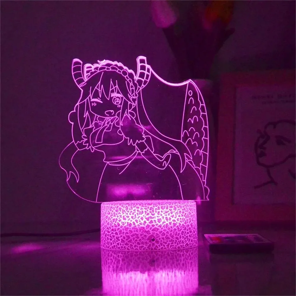 Dragon Maid 3D Night Light Anime Figure Cute Girls Night Lamp Dimmable LED Light for Kids Gift Room Decoration Table Ornaments