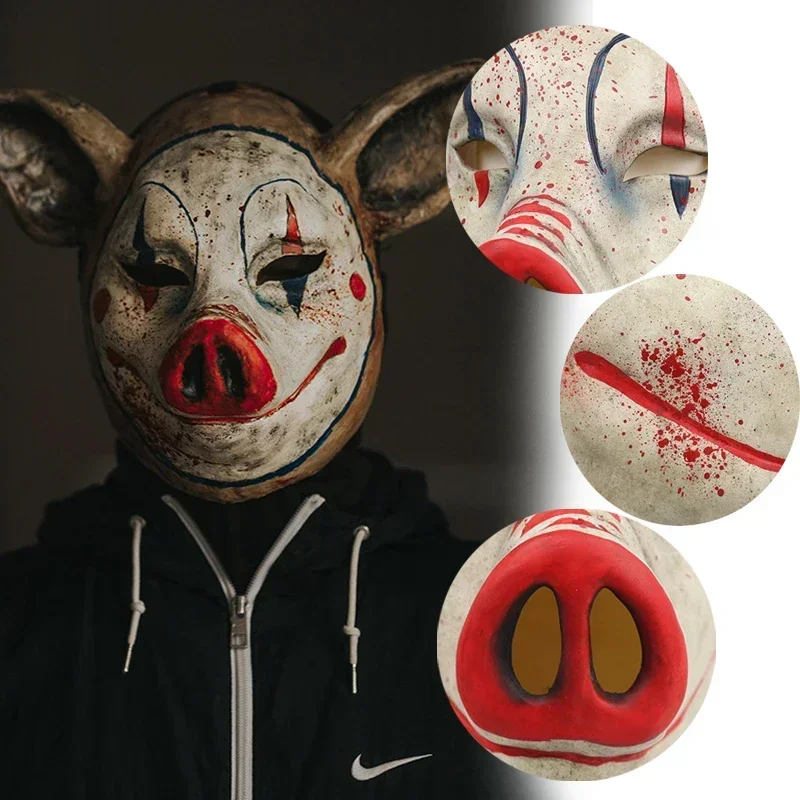 Halloween Clown Pig Latex Mask Cosplay Scary Funny Animal Masks Unisex Horror Helmet  Masquerade Costume Accessories Props