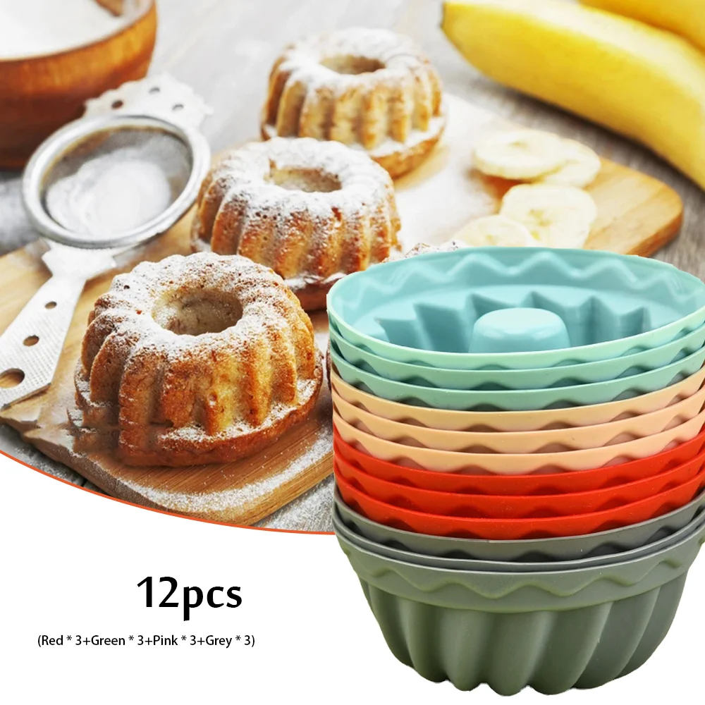 12pcs Mini Bundt Pans Silicone Heritage Bundtlette Cake Mold for Fluted Tube Cake Making Baking Tools Kitchen Accessories