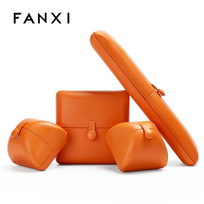 Orange Leather Jewelry Box Jewelry Packaging Box PU Leather Velvet Interior Ring Earrings Necklace Storage Box