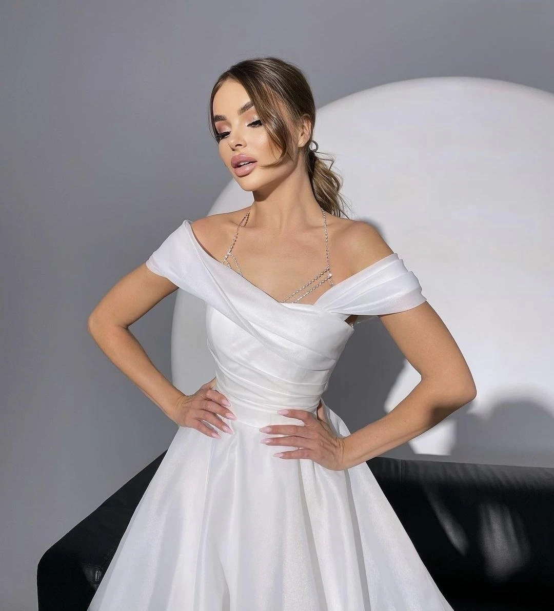 Vestido De novia con hombros descubiertos para mujer, Vestido De manga corta con corte en A, longitud hasta el suelo, marfil, personalizado a las medidas, impresionante