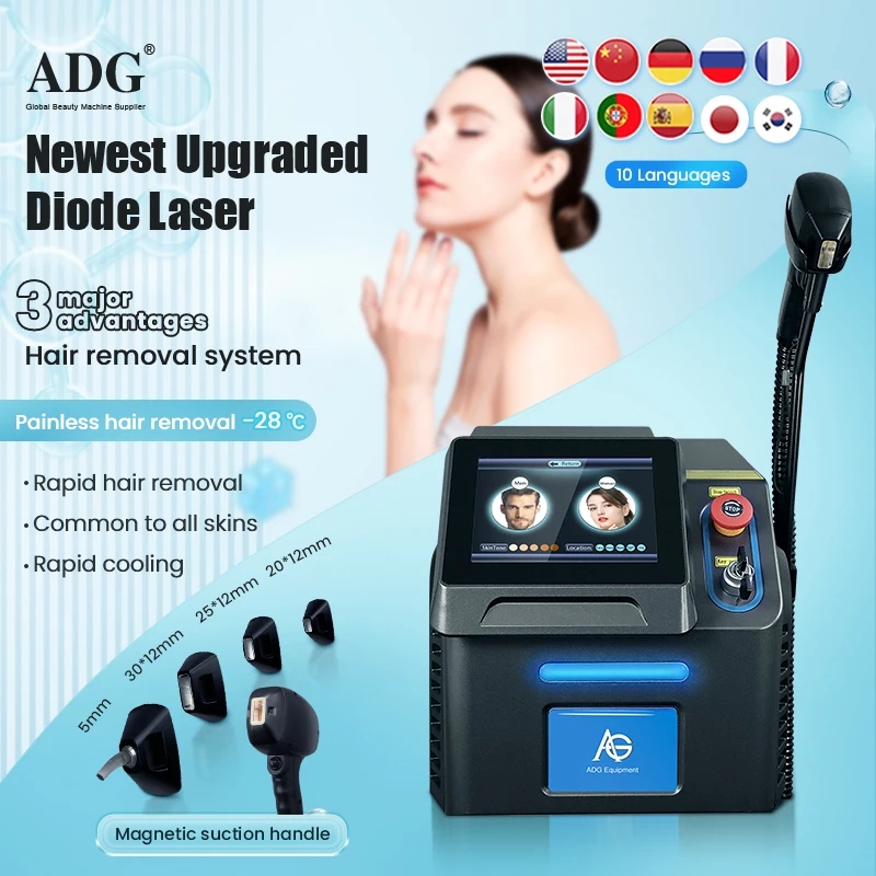 Latest 755 1064 808NM Diode Laser Machine Rapid Cooling Painless Permanent Hair Removal Machine Replaceable handle 4 tips