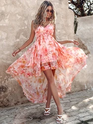 Frill Hem Ruffles Floral Print Asymmetrical Dress