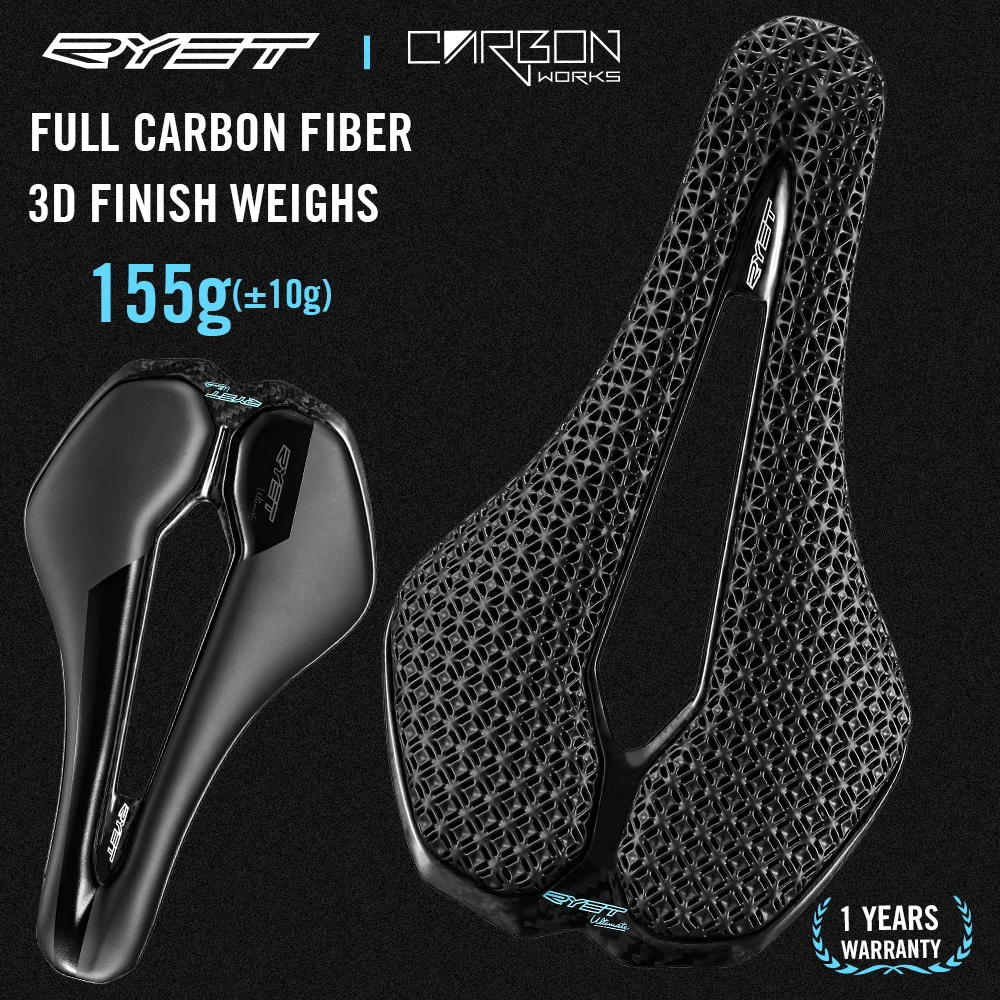 

RYET Carbon 3D Printed Bike Saddle Ultralight Road MTB Seat Parts Racing 7x9mm 115g Seating Cushion Cycling Bicycle Accessories