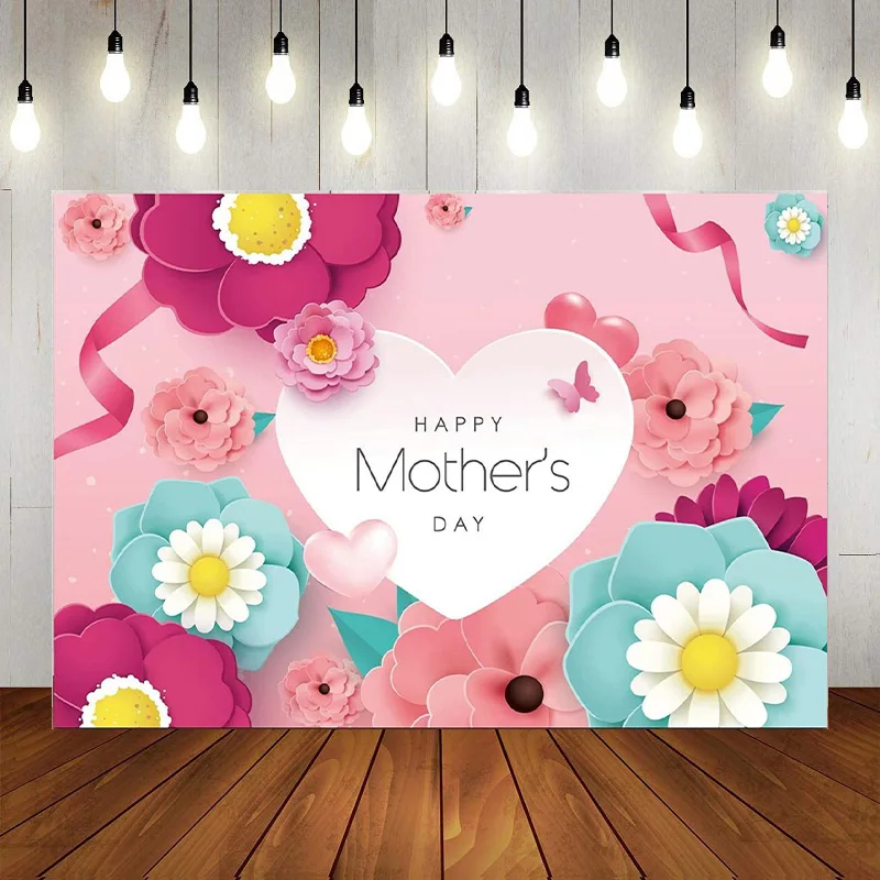 Happy Mother's Day Photography Backdrops Photo Backdrops Pink Flowers Background Party Supplies Pictures Banner Decoration