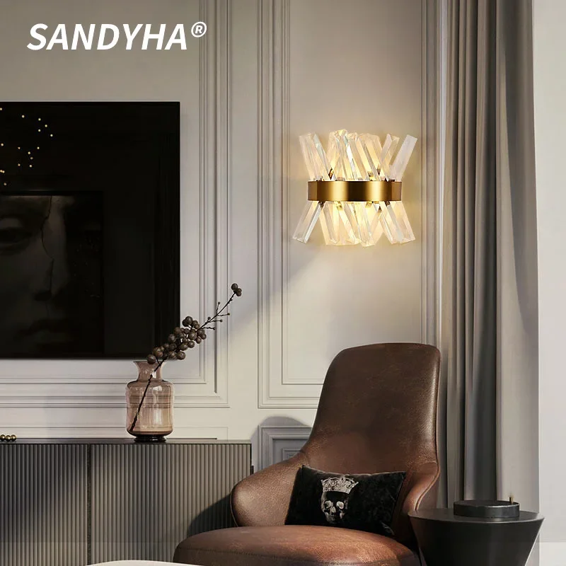 

SANDYHA Nordic Hotel Lobby Corridor LED Wall Lights Modern Creative Decorative Lighting Study Bedroom Bedhead Crystal Fixtures