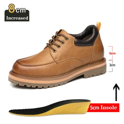 Zapatos informales de cuero genuino para hombre, calzado de trabajo con aumento de altura, mocasines planos opcionales de 8CM y 6CM