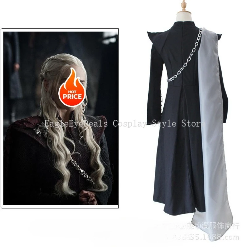 أزياء Daenerys Targaryen التأثيرية لشخصيات الفيلم فستان الموسم 7 الزي الأسود رداء الهالوين كرنفال الزي الرسمي للنساء #5