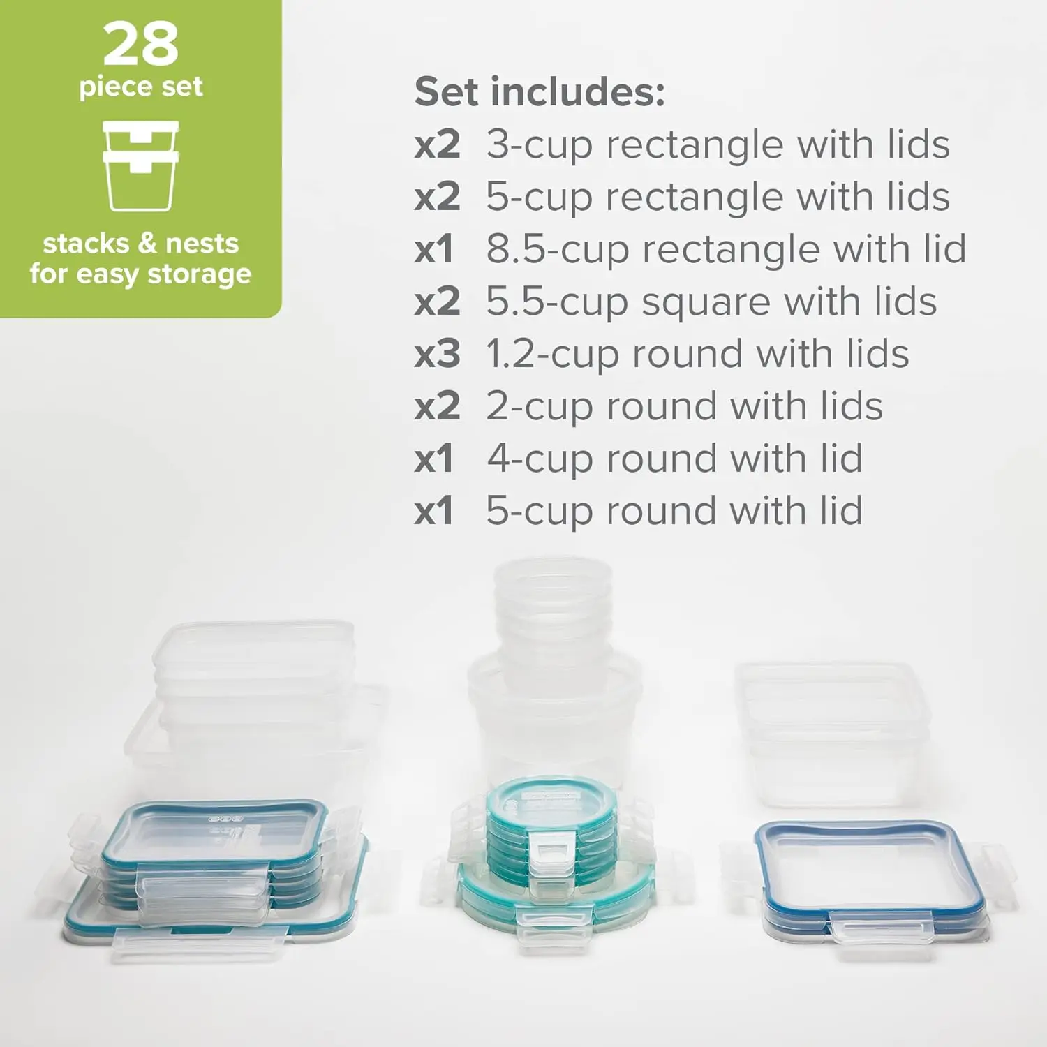 Total Solutions 28-Pc Plastic Food Storage Container Set, Pantry Organization and Storage, Meal Prep Containers