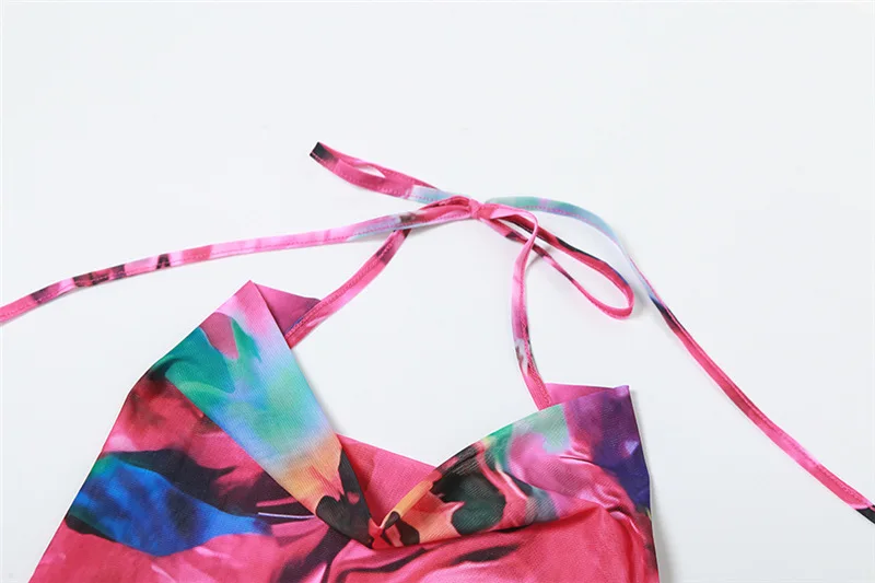 Sukienka damska bez pleców, typu halter, z kwiatowym nadrukiem, głęboki dekolt, prześwitująca, seksowna, obcisła, na imprezę nad morzem, wakacje na plaży, odkryte pośladki, Vestidos