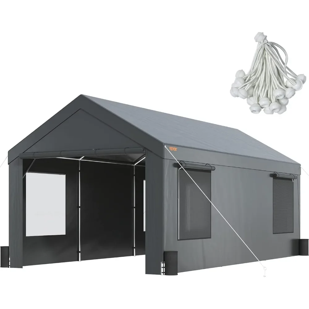 Garage portable 12 'x 20', voiture extra large améliorée avec fenêtres ventilées enroulables, murs latéraux perfectionnés