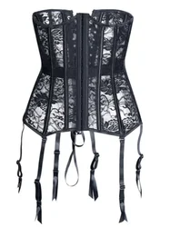 Sexy Gothic Underbust Corsets Women Steampunk Floral Lace Corset & Bustier Lingerie Plus Size Corselet Black