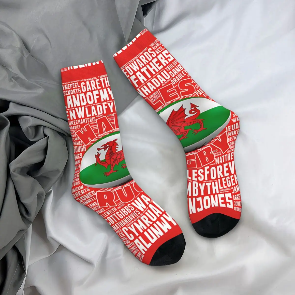 Retro Wales Rugby Legends Men's compression Socks Unisex Street Style Pattern Printed Novelty Crew Sock