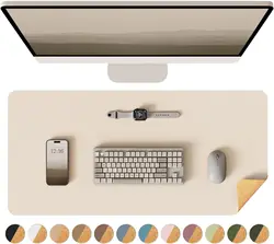 Double-Sided Desk Pad, Leather Desk Mat, Eco Cork Desk Pad Protector, Large Mouse Pad Waterproof Desk Writing Pad for Office