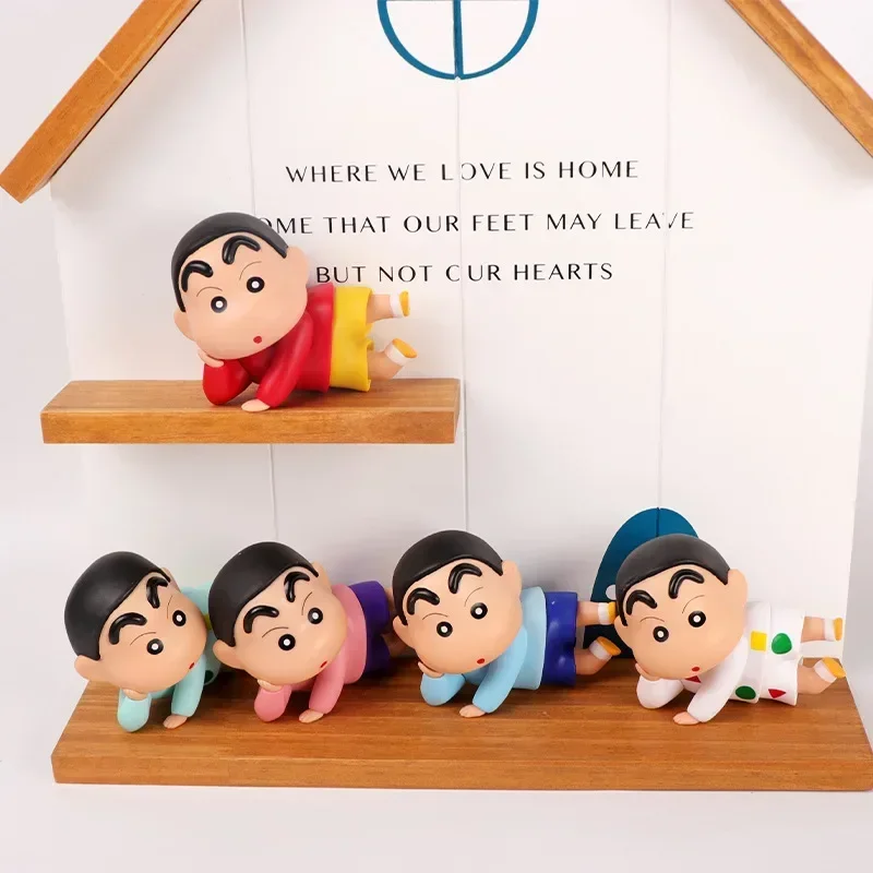 5pcs Nohara Shinnosuke Leisure Shinnosuke Think Lie Down Anime Crayon Shin-Chan Collectible Figures Model Toys Gift Ornaments