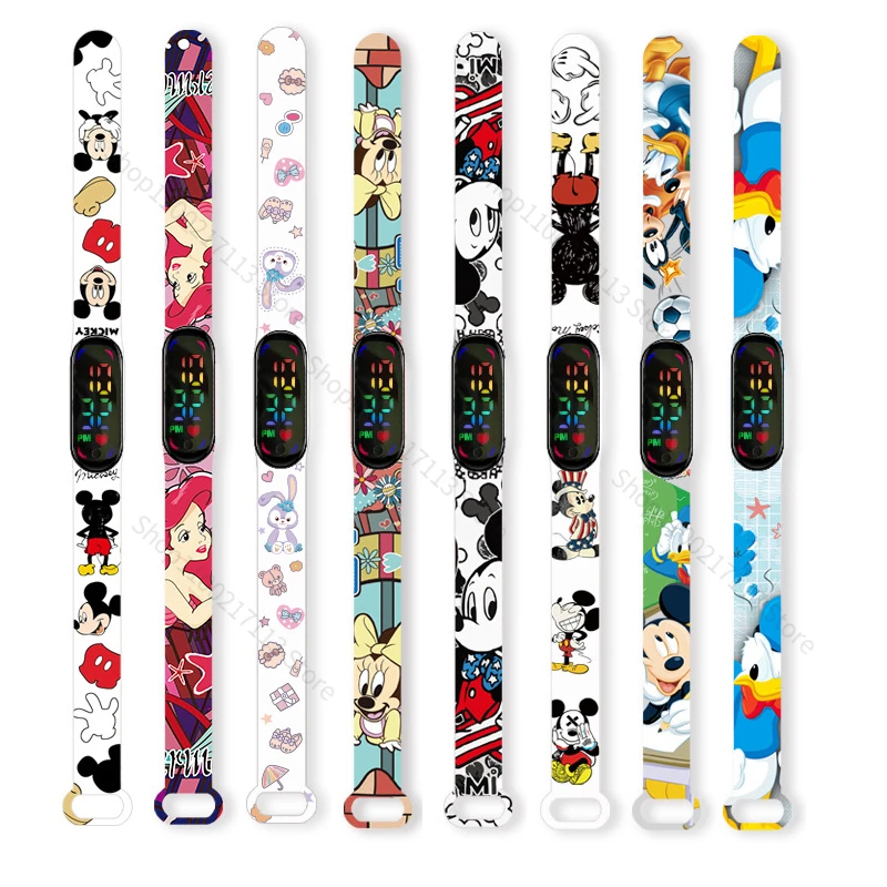 Disney Mickey Mouse Children's Watch Cartoon Character Mickey Minnie Donald Duck LED Waterproof Sports Bracelet kids Watch gifts