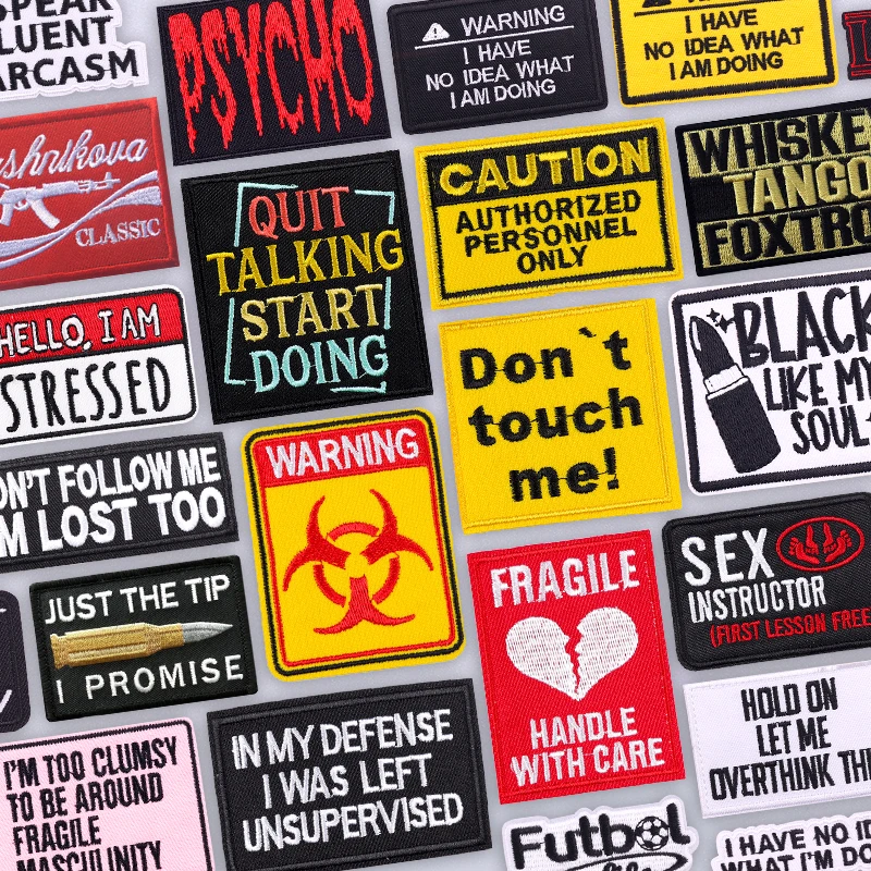 Parche bordado advertencia sarcástica – Humor oscuro termoadhesivo para ropa - imagen 5