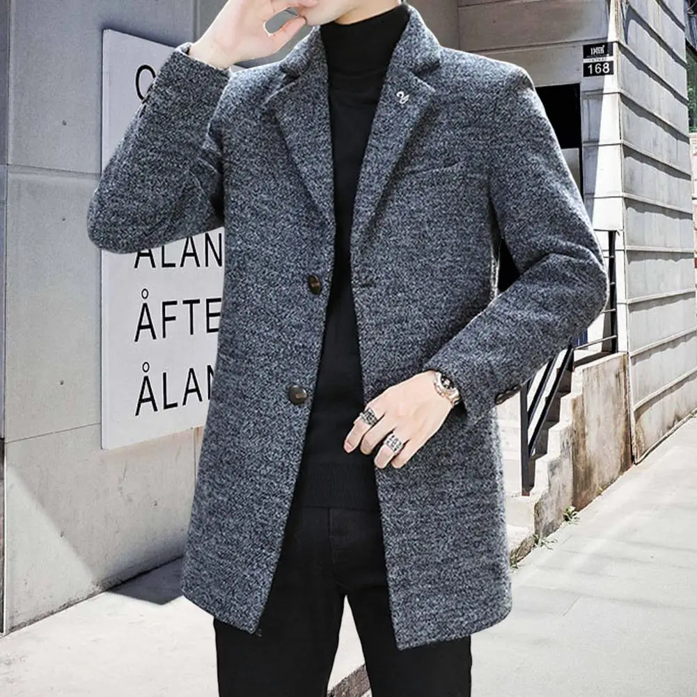 Mannen Winter Warm Trench Blends Coat Slim Fit Casual Jassen Revers Kraag Parka Lange Gestikt Wollen Lange Jas Windjack