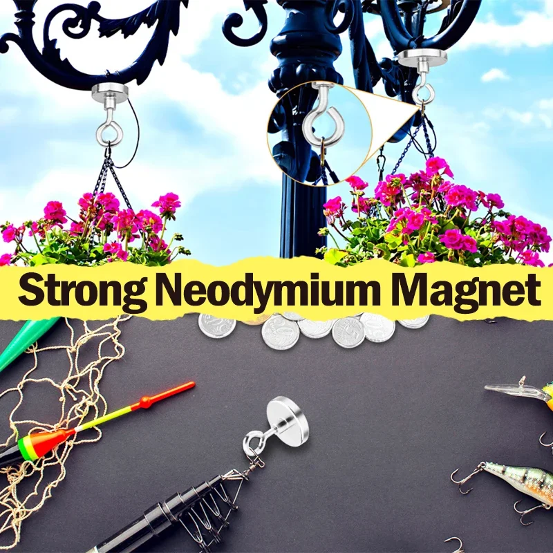 D25 D36 D42 Strong Powerful Neodymium Salvage Magnet Closing Hook Magnetic D16 D20 D48 Hole Eyebolt Sea Fishing Magnet Searcher