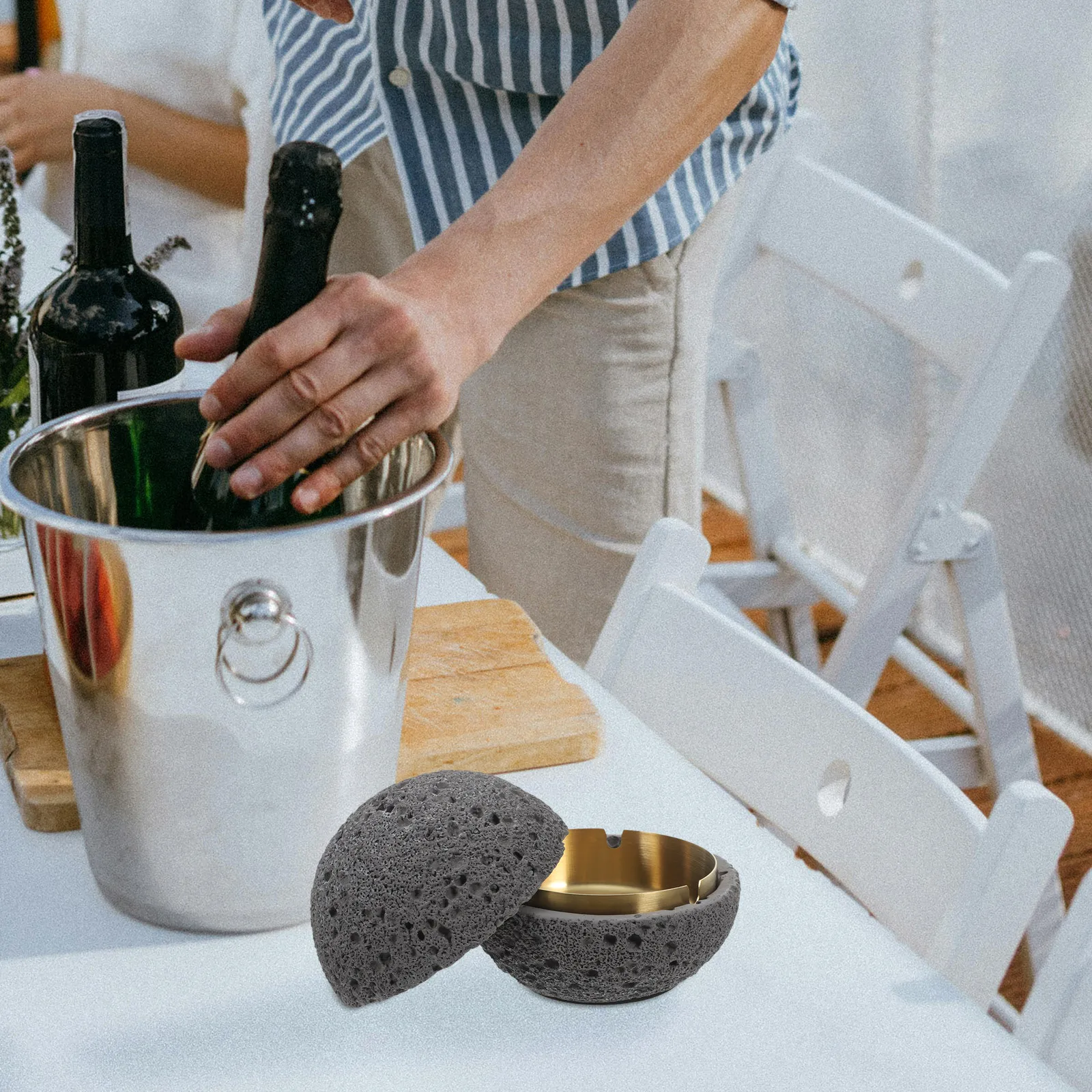 

Stainless Steel Ashtray With Lid Vintage Smoking Holder Mini Trash Can For Indoor Outdoor Desktop Office Use Deep Gray