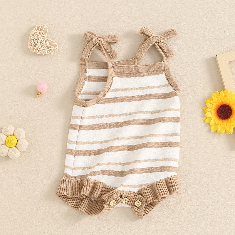 

Baby Girl Summer Romper Cute Sleeveless Bow Strap Ruffle Bodysuit Newborn Playsuit