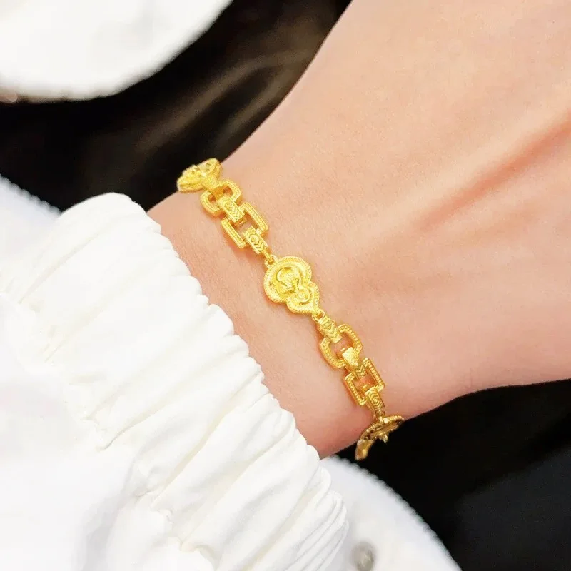 

18 K Gold Color Lucky Spirit Snake Gourd Bracelet for Women Genuine Solid Gold Color Bracelet Chain Wedding Luxury Jewelry