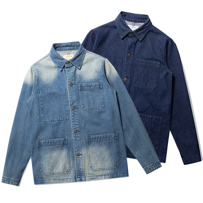 

Retro Workwear Sle Thi Denim Jaet Autumn New Arrival Multi-ket Vintage Waed Japanese Sle Jaet Youth Faion