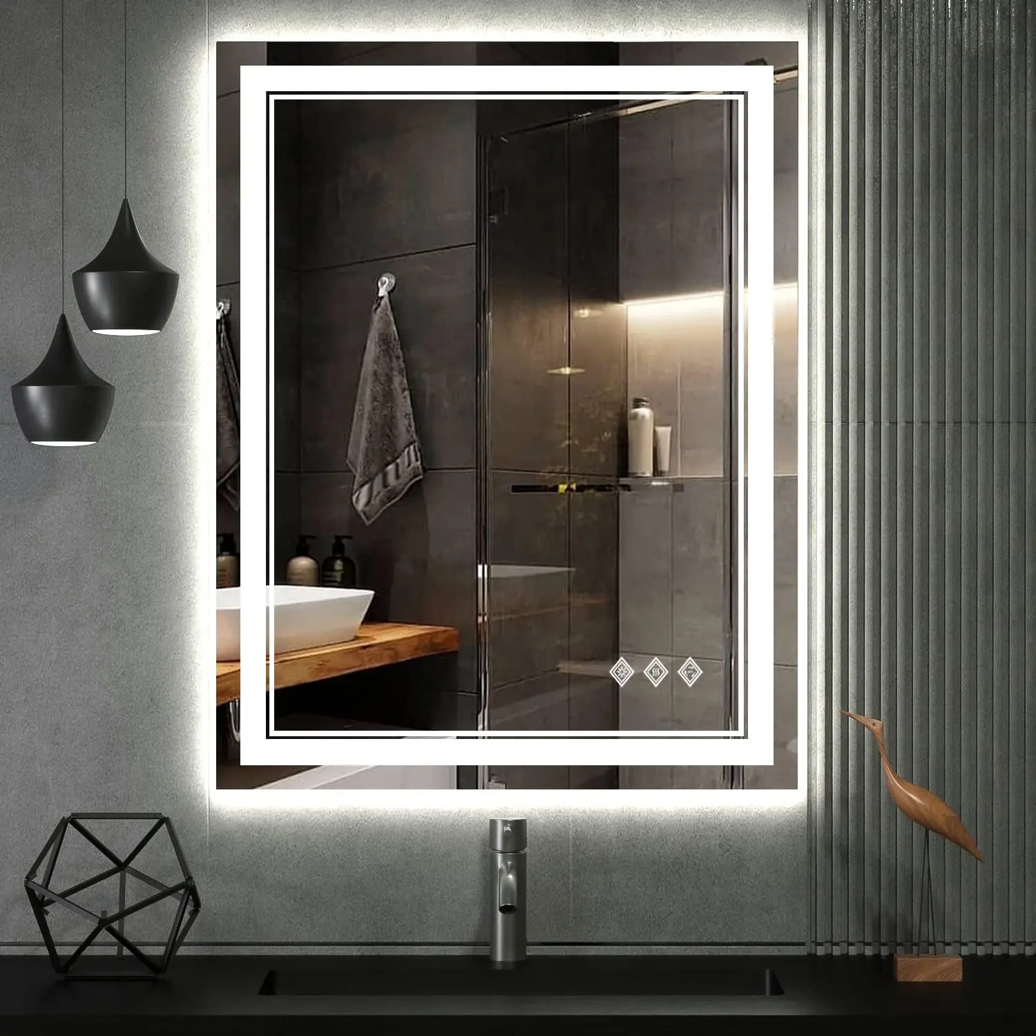 LED Bathroom Mirror 24x32 Inch Gradient Front and Backlit Bathroom 3 Colors Dimmable CRI 90 Double Lights