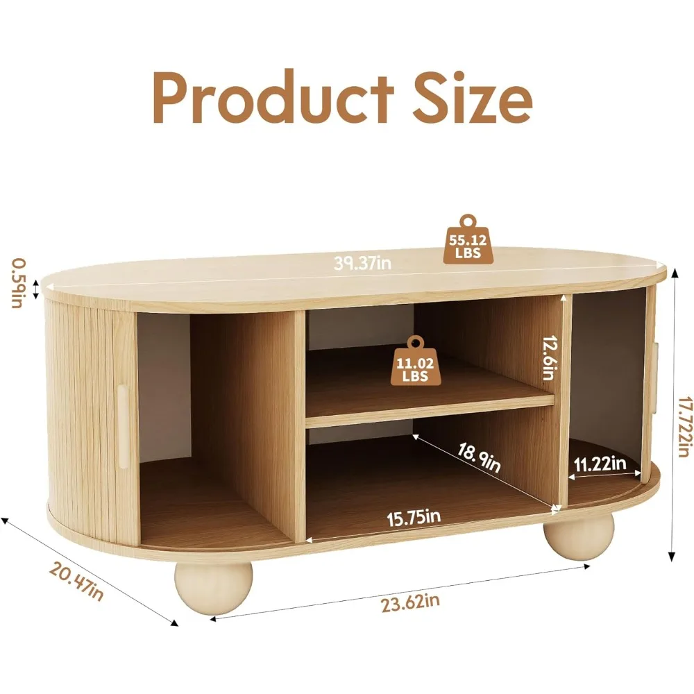 Mid-Century Modern Coffee Table with Fluted Design and Storage for Living Room