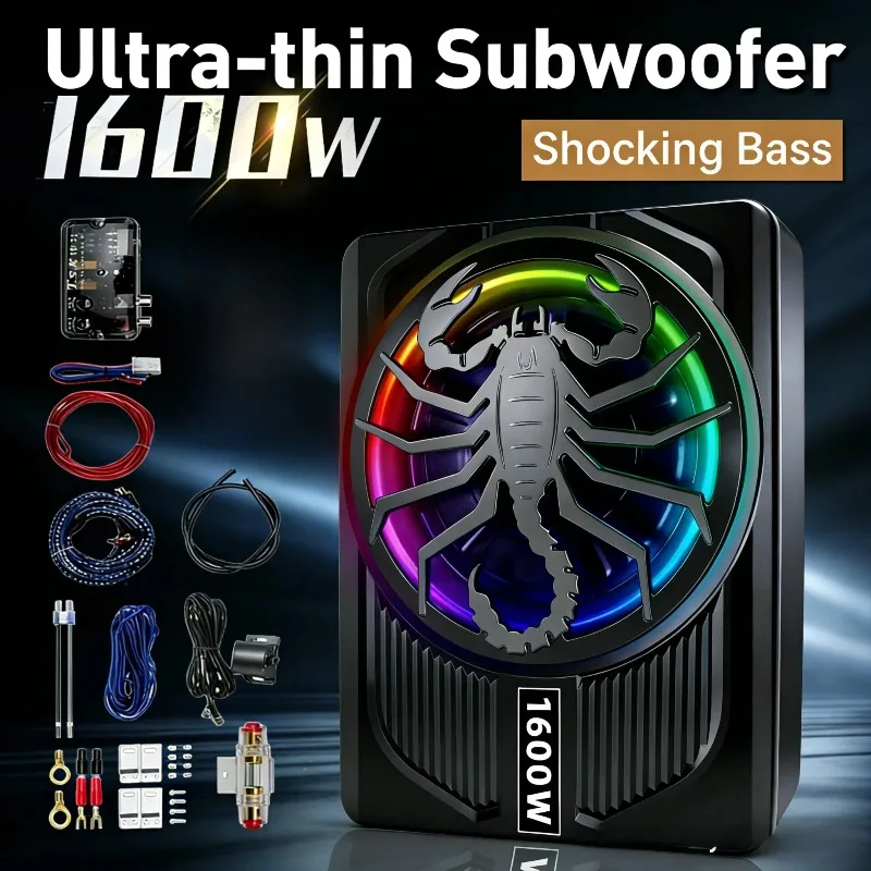 Car Ultra Slim Subwoofer 10 Inch 1600W High Power Way High Quality Sound Expansive Stereo Sound Coverage For  Car & Home Theater