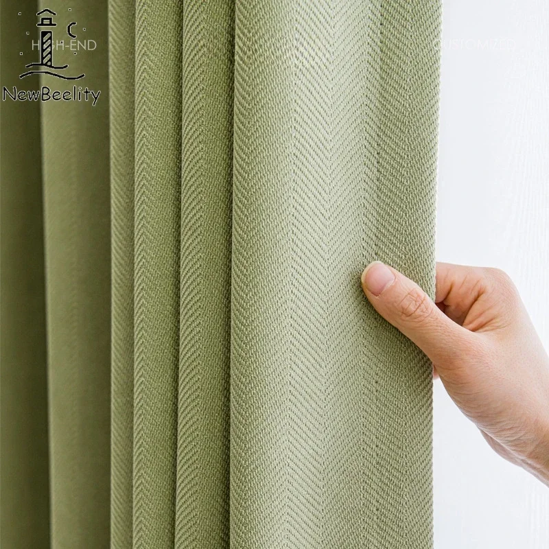 

Modern Chenille Herringbone Jacquard Thick Blackout Curtains for Bedroom Living Room Window Decor Custom Solid Color Cloth Tulle