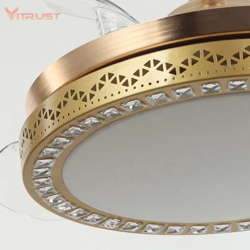 Retractable Ceiling Fan with Light and Speaker 7 Changing Color LED Fan Chandelier with Remote 36W