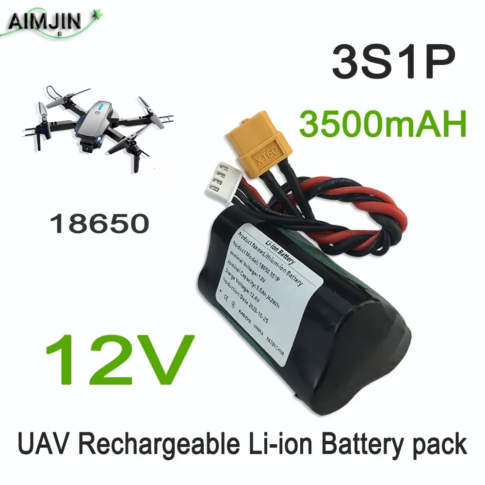 

18650 3S1P 12V 3.5Ah 12.6V High Capacity UAV Rechargeable Li-ion Battery For Various RC Airplane Quadrotor XH2.54-4P XT60